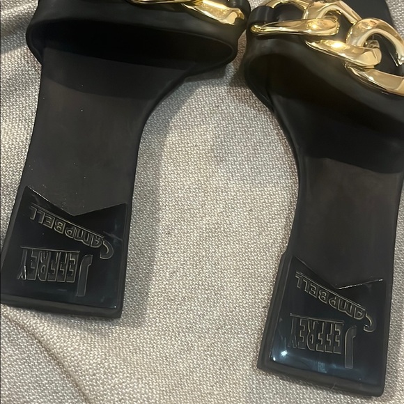 Jeffrey Campbell Black and Gold Sandals with Elegant Design size 10 square heel - Picture 7 of 8